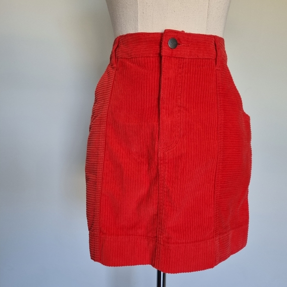 Afends Gemini Red Mixed Corduroy Cotton Mini Skirt Size 12 - Picture 2 of 11